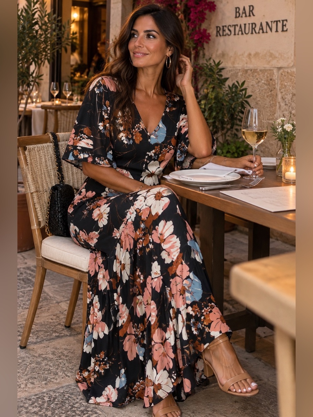 Ella Moon Floral Black and Pink Boho Maxi Dress XSP